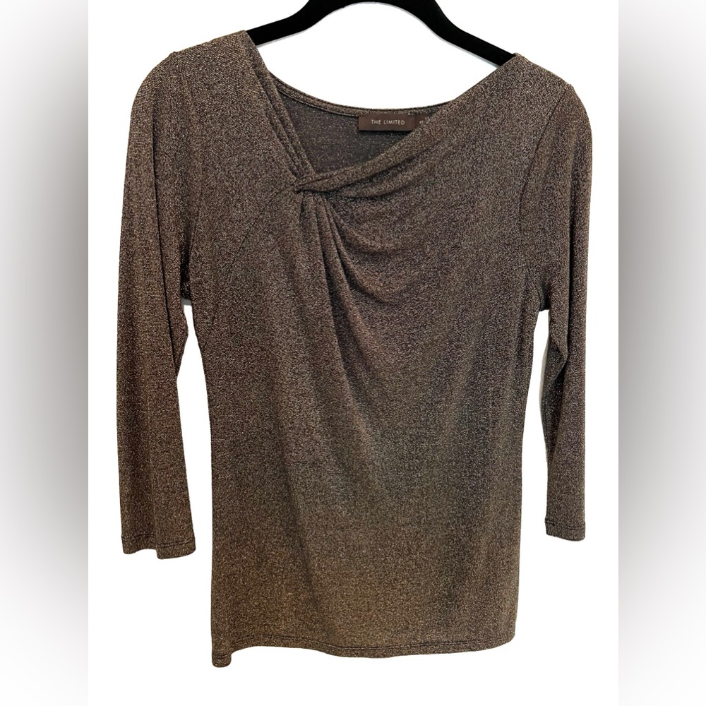 The Limited Gold Shimmery Metallic 3/4 Sleeve Blouse- size XS
